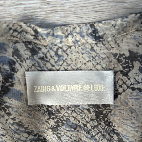 Zadig & Voltaire Snakeskin Silk Blouse Tarya Deluxe Ruffle Sleeve S - Picture 5 of 6